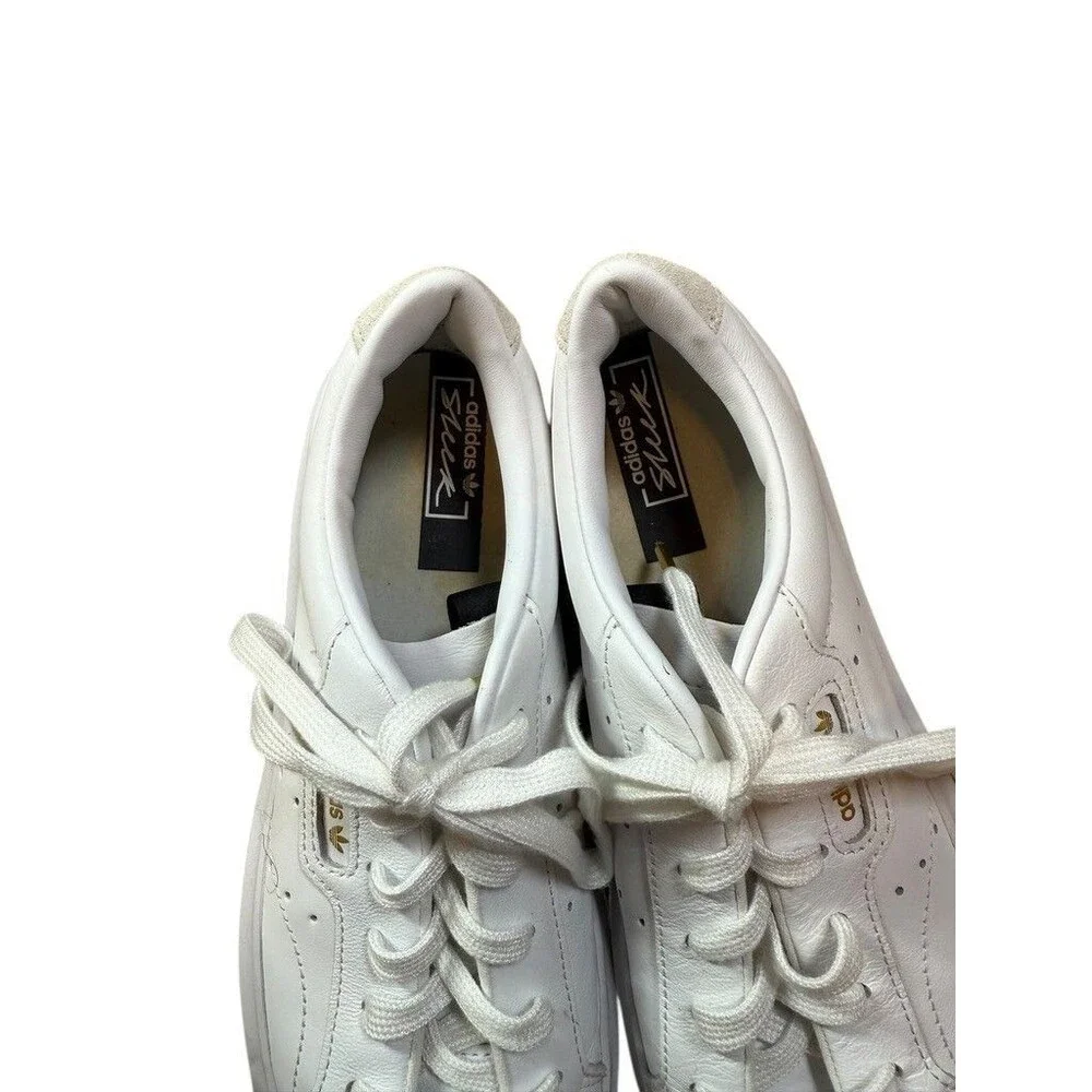 Adidas Sleek Super Womens Size 7.5 White Gold Athletic Leather Shoes Sneakers